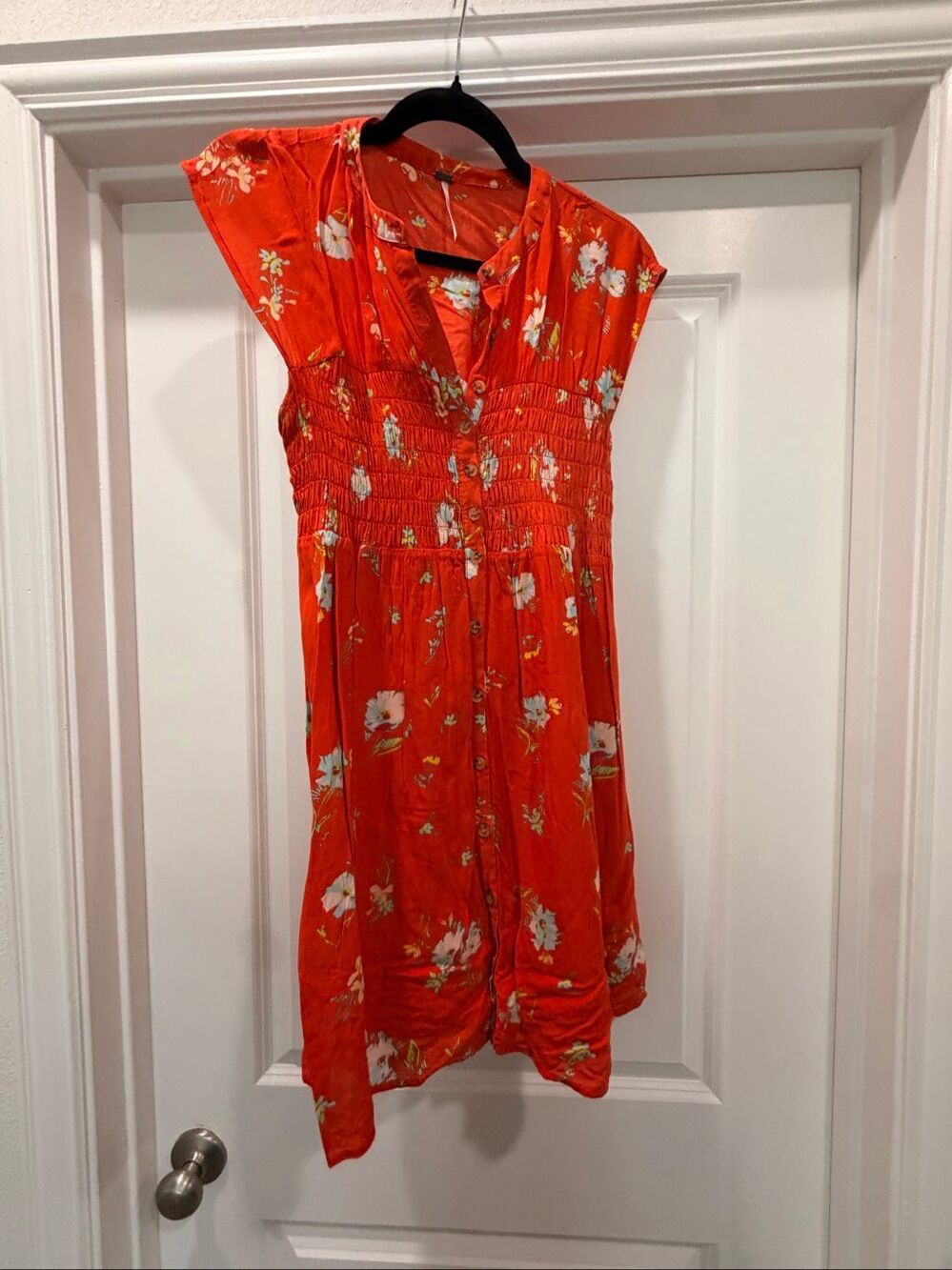 Free People Greatest Day Orange Floral Print Smocked Mini Dress Size S Tunic